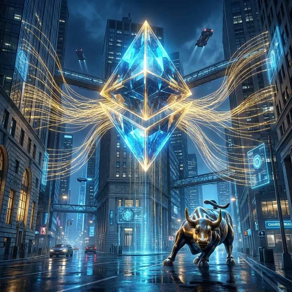 Representação visual do staking líquido de Ethereum com o símbolo do ETH sendo convertido em token stETH dentro do protocolo Lido